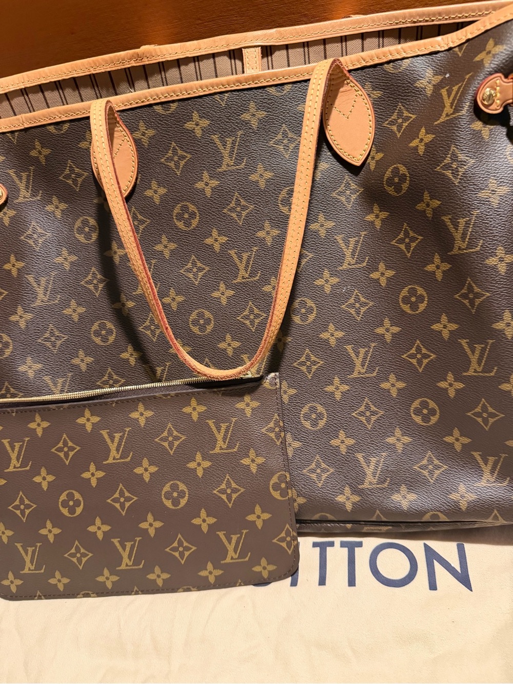 Louis Vuitton Brown Monogram Canvas Tote with Tan Trim